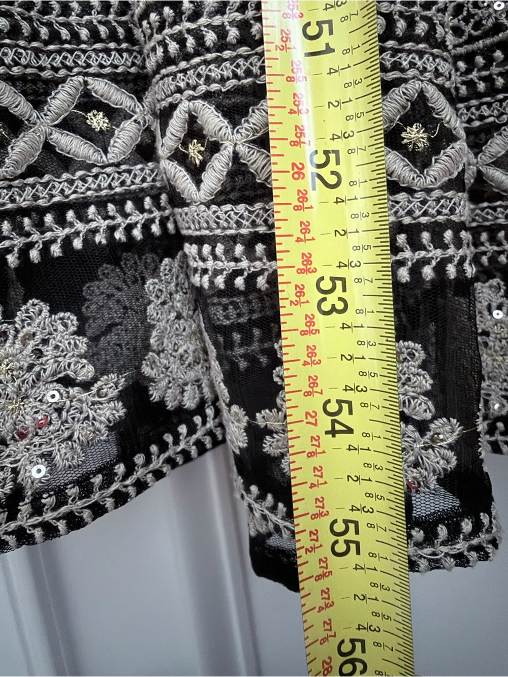 Soft Surroundings black mesh Longline duster sequin Embroidered floral tassels S - Picture 7 of 7